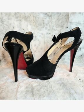 Christian Louboutin Black Suede Red Bottom Platform High Heels - EU 38.5 / US 8